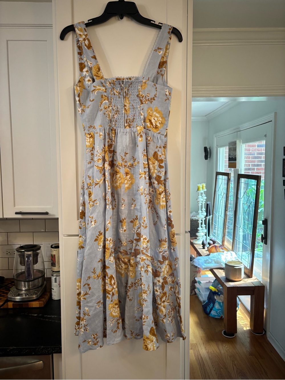 new Reformation Tagliatelle linen midi sundress in Heavenly blue gold floral - Picture 7 of 8